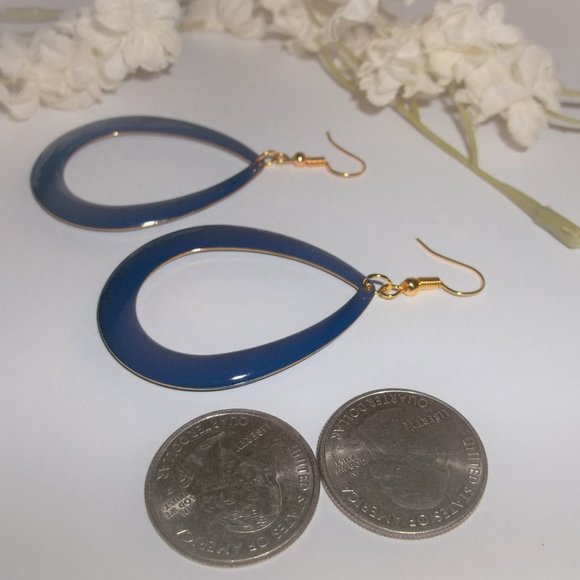 Big Gold & Blue Hoop Earrings Statement Big 6626 - Picture 5 of 8